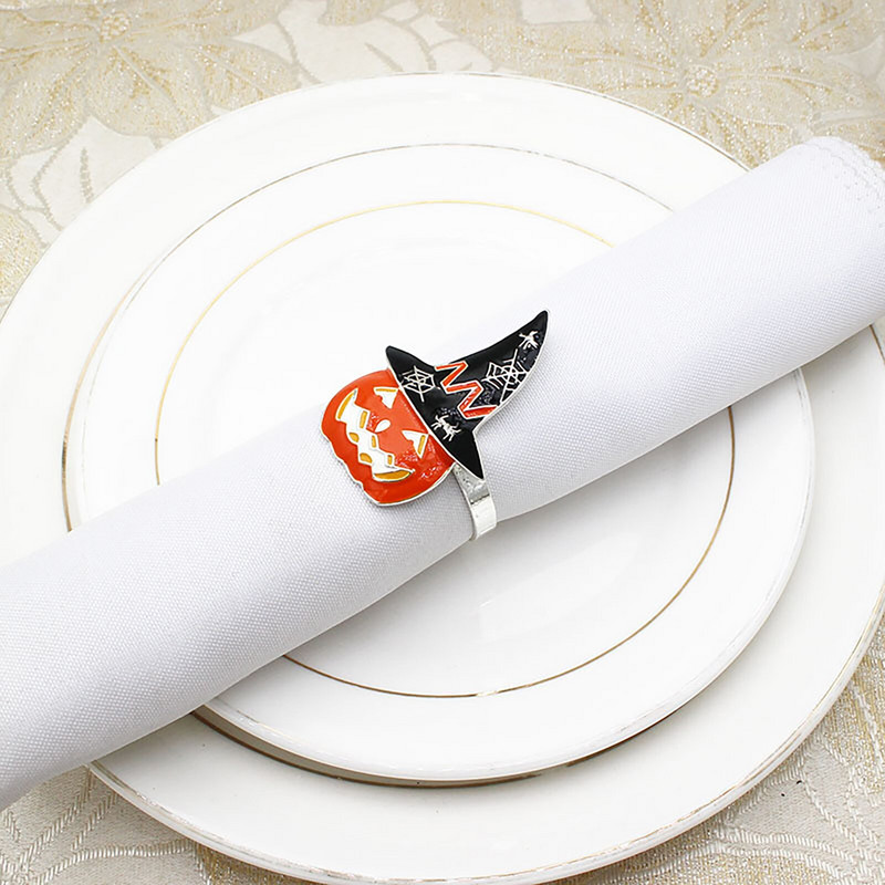 6 τμχ Δαχτυλίδια αποκριάτικων πετσετών κολοκύθα μάγισσα σε σχήμα φαντάσματος Μεταλλική θήκη για χαρτοπετσέτα Διακόσμηση τραπεζιού δείπνου Διακόσμηση αποκριάτικου πάρτι