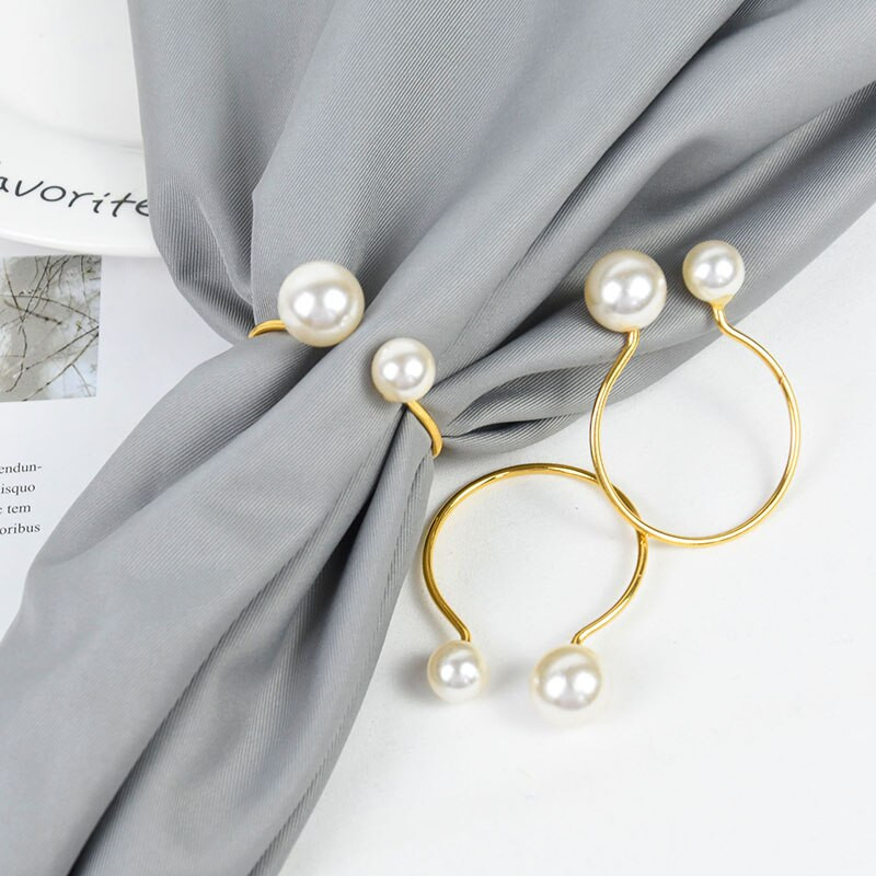 5 τμχ Κομψές πέρλες θήκη για χριστουγεννιάτικο γαμήλιο πάρτι Χρυσή μεταλλική χαρτοπετσέτα Πόρπη κύκλος Διακόσμηση τραπεζιού για το σπίτι