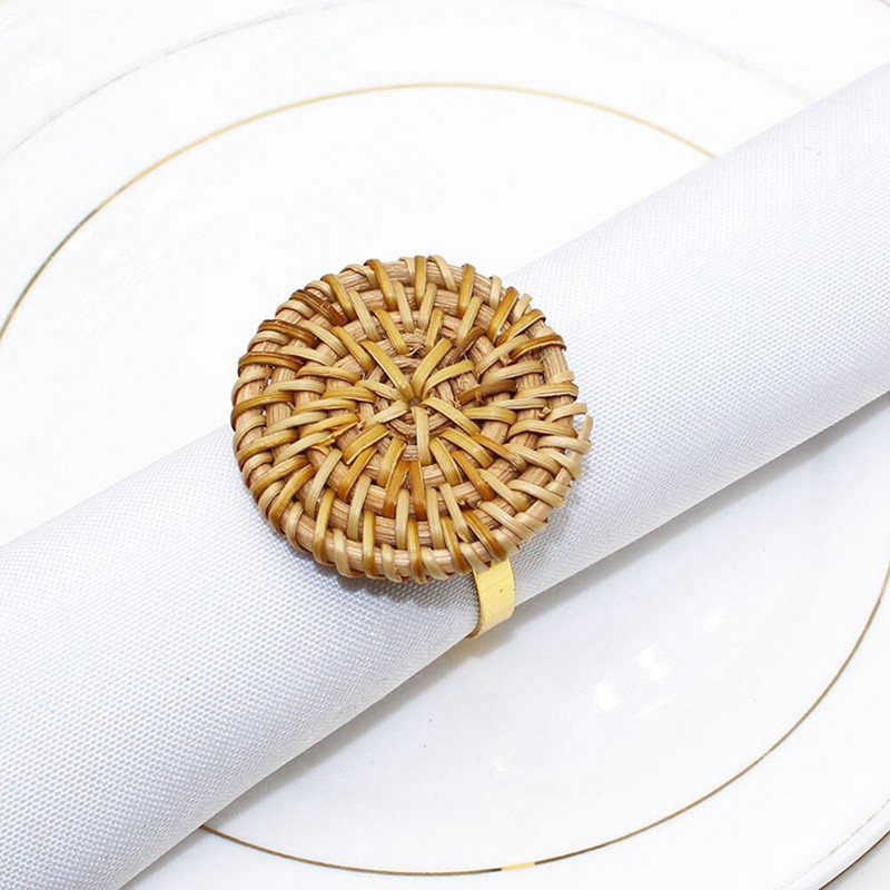 12 tk kootud salvrätikurõngad, rustikaalsed salvrätikusõrmuse hoidjad, käsitsi valmistatud rotangist, punutud salvrätikust sõrmusehoidja peokaunistus