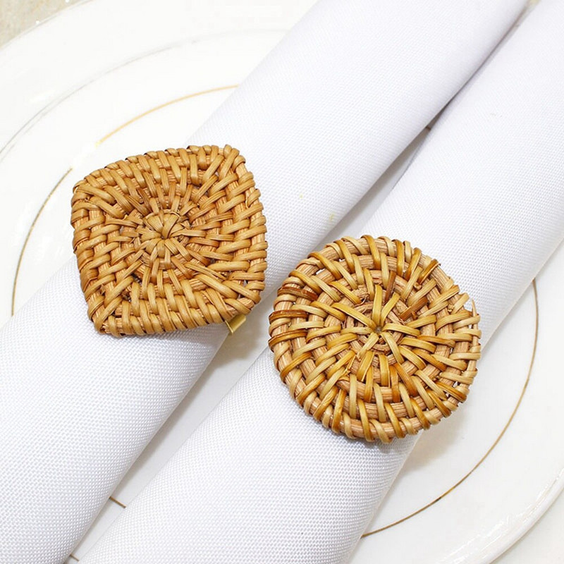 12 tk kootud salvrätikurõngad, rustikaalsed salvrätikusõrmuse hoidjad, käsitsi valmistatud rotangist, punutud salvrätikust sõrmusehoidja peokaunistus