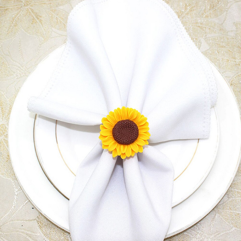 Salvräti sõrmus Sõrmused hoidik Leht pand Serviette Hawaii kilpkonna lillede pulm Luau pidu Roheline troopiline päevalille metallist laud