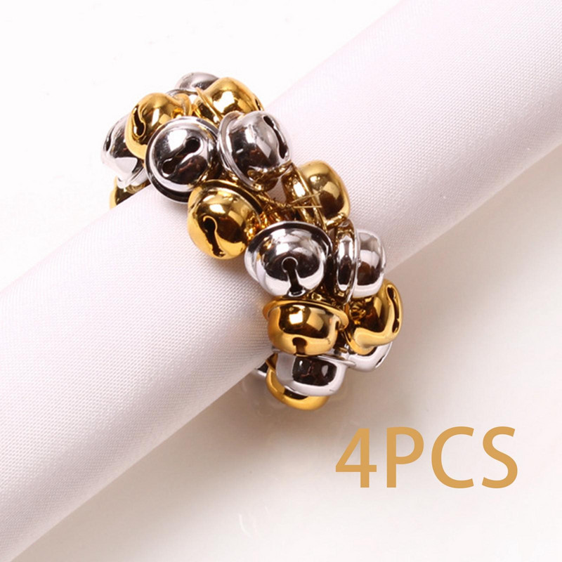 Set de 4 suporturi pentru inele pentru șervețele de Crăciun Jingle Bell Inele de masă pentru cină Cataramă pentru șervețele pentru petrecere în aer liber Gala de Crăciun Nuntă