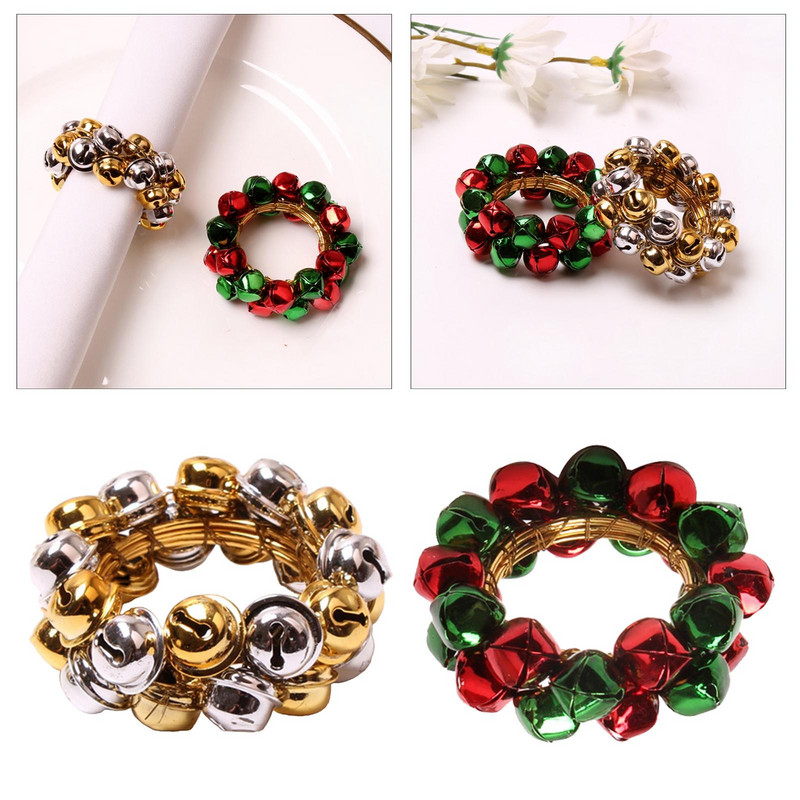 Set de 4 suporturi pentru inele pentru șervețele de Crăciun Jingle Bell Inele de masă pentru cină Cataramă pentru șervețele pentru petrecere în aer liber Gala de Crăciun Nuntă