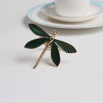 6PCS Green Dragonfly Пръстен за салфетки Капково масло Държач за салфетки от насекоми Катарама за салфетки Хавлиена салфетка Сватбена вечеря Декорация на маса