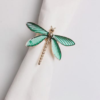 6PCS Green Dragonfly Пръстен за салфетки Капково масло Държач за салфетки от насекоми Катарама за салфетки Хавлиена салфетка Сватбена вечеря Декорация на маса