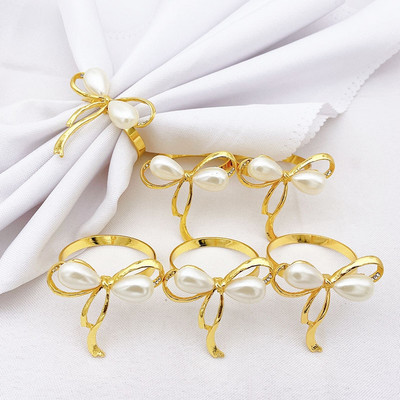 6 TK/partii Pearl Bow Salvrätiku Pandla Salvrätirõngas Salvrätikurõngad Kuldlehtedest Salvrätikuhoidja Pulmapeo Hotelli lauakaunistus