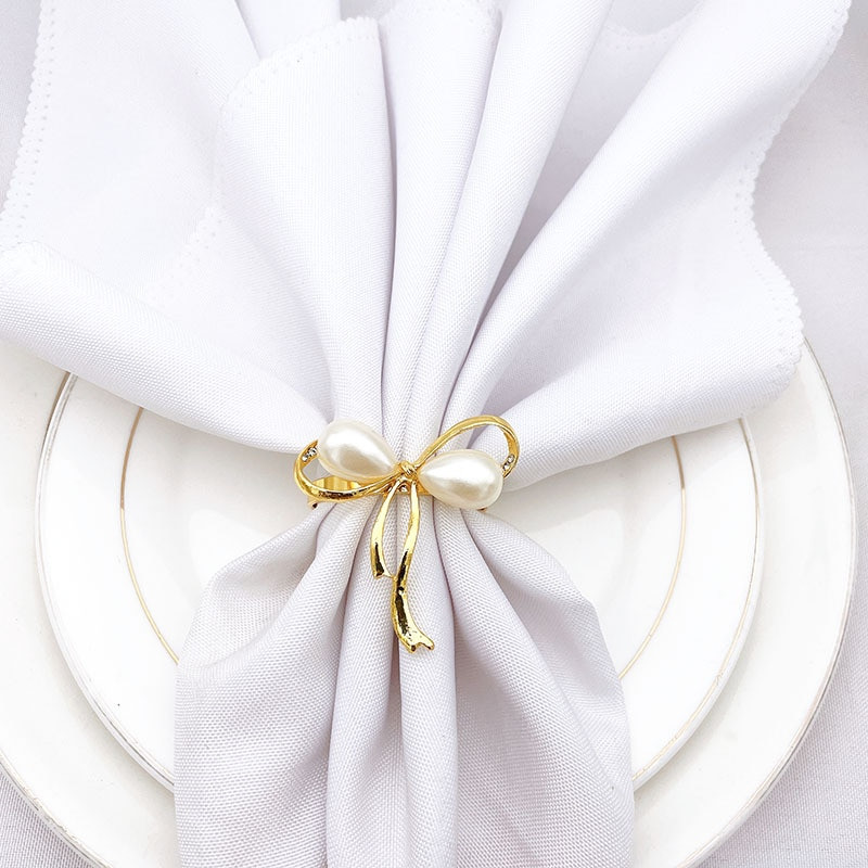 6 TK/partii Pearl Bow Salvrätiku Pandla Salvrätirõngas Salvrätikurõngad Kuldlehtedest Salvrätikuhoidja Pulmapeo Hotelli lauakaunistus