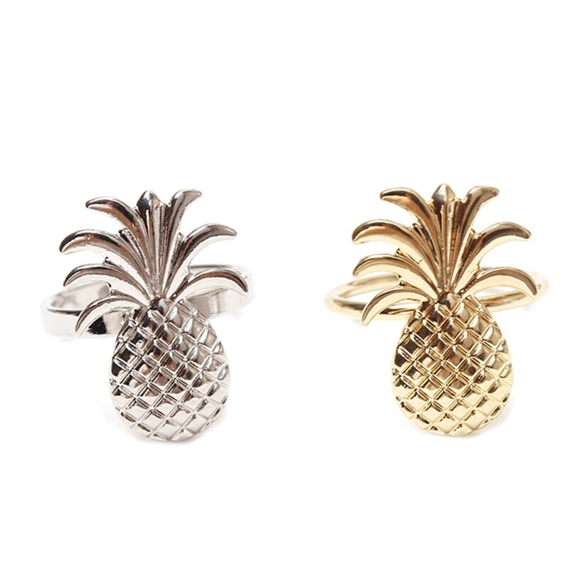 12Pcs Ananas Prsten za salvete Metalna oplata Držač za salvete Stalak za prstenje Vjenčanje Blagdanska zabava Dekoracija stola