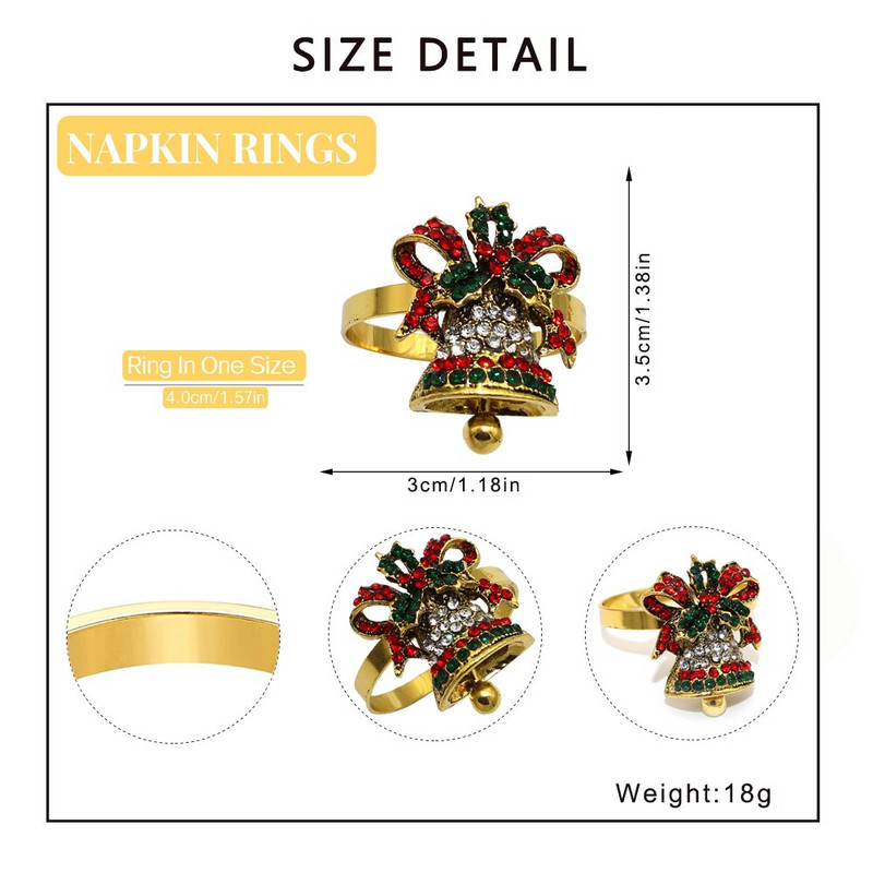 Dvianna 6 τεμ. Χριστουγεννιάτικα δαχτυλίδια πετσετών καμπάνας Ρετρό θήκες για δαχτυλίδια για χαρτοπετσέτα για την Ημέρα των Ευχαριστιών Διακοσμήσεις τραπεζαρίας HWC18