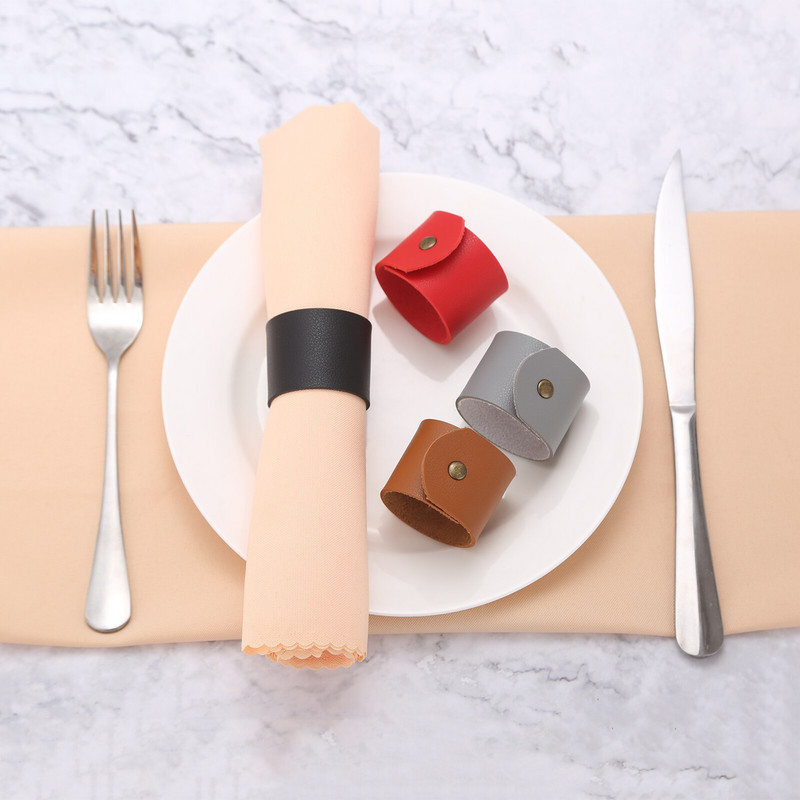 4Pcs rustikalni PU kožni prsteni za salvete Ručno izrađeni hotelski stolni prsteni za svadbena primanja i večere Prsten za salvete Držači za kopče