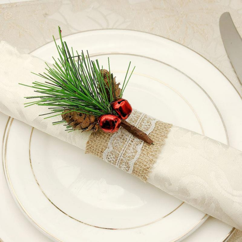 6 τμχ/σετ Χριστουγεννιάτικα δαχτυλίδια πετσέτας Χριστουγεννιάτικο δέντρο με κουκουνάρι προσομοίωση δαχτυλίδια θήκης χαρτοπετσέτας για Χριστουγεννιάτικη διακόσμηση τραπεζιού