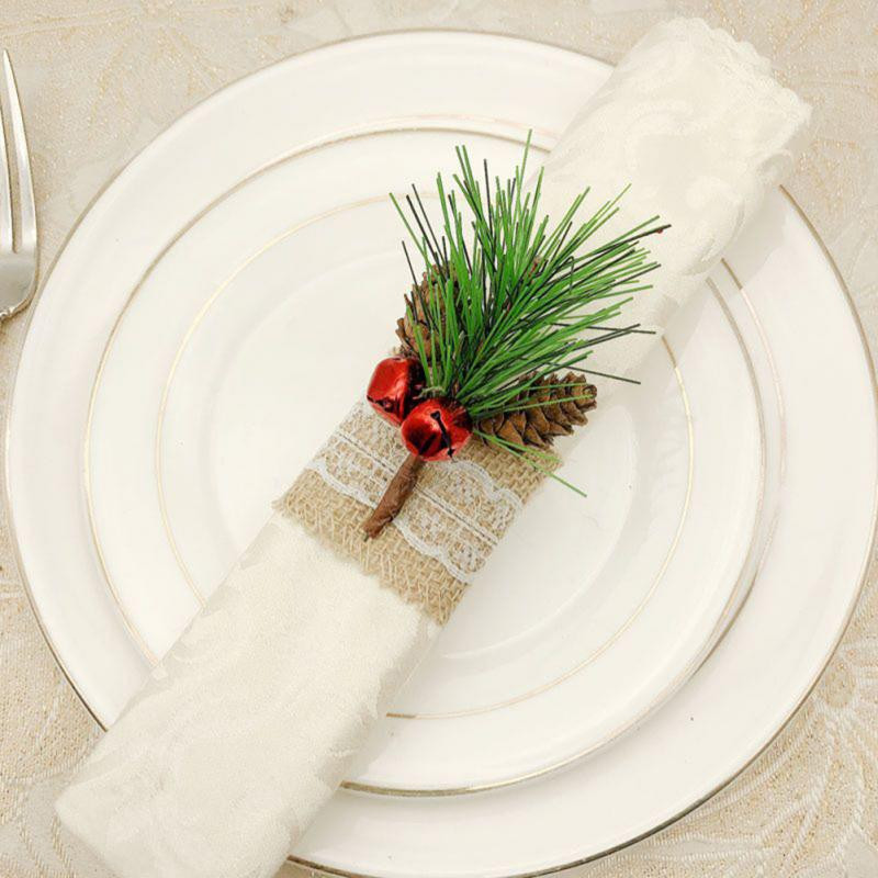 6 τμχ/σετ Χριστουγεννιάτικα δαχτυλίδια πετσέτας Χριστουγεννιάτικο δέντρο με κουκουνάρι προσομοίωση δαχτυλίδια θήκης χαρτοπετσέτας για Χριστουγεννιάτικη διακόσμηση τραπεζιού