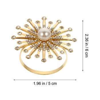 6 бр. Перлен пръстен за салфетки със страз Слънчоглед, държач за катарама за салфетки Пръстен за кърпи Сватбено парти Декорация на маса за вечеря