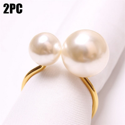 2 τμχ Light Luxury Simplicity Pearls Δαχτυλίδι χαρτοπετσέτας Χρυσό ασημί Μεταλλική θήκη για χαρτοπετσέτα για γενέθλια προμήθειες διακόσμησης τραπεζιού γάμου