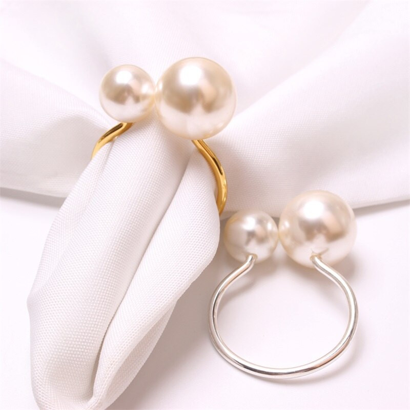 2 τμχ Light Luxury Simplicity Pearls Δαχτυλίδι χαρτοπετσέτας Χρυσό ασημί Μεταλλική θήκη για χαρτοπετσέτα για γενέθλια προμήθειες διακόσμησης τραπεζιού γάμου
