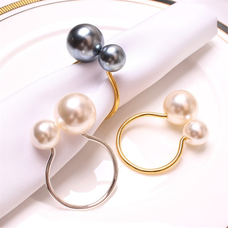 2 τμχ Light Luxury Simplicity Pearls Δαχτυλίδι χαρτοπετσέτας Χρυσό ασημί Μεταλλική θήκη για χαρτοπετσέτα για γενέθλια προμήθειες διακόσμησης τραπεζιού γάμου