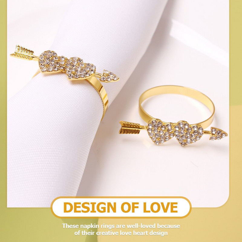 Δαχτυλίδια χαρτοπετσέτας Valentine Holder πόρπες Heart Decorativeday Metal Creative Bling