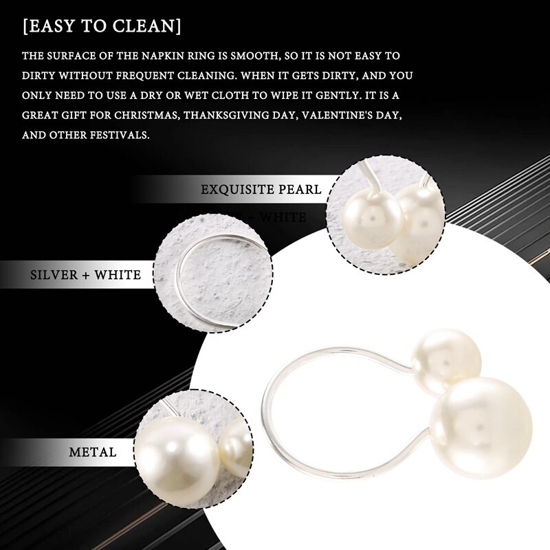 A50I Prsteni za salvete Pearl Serviette Kopča Držač za salvete za Božić, obiteljsko okupljanje, večeru, dekoraciju vjenčanja 12 kom.