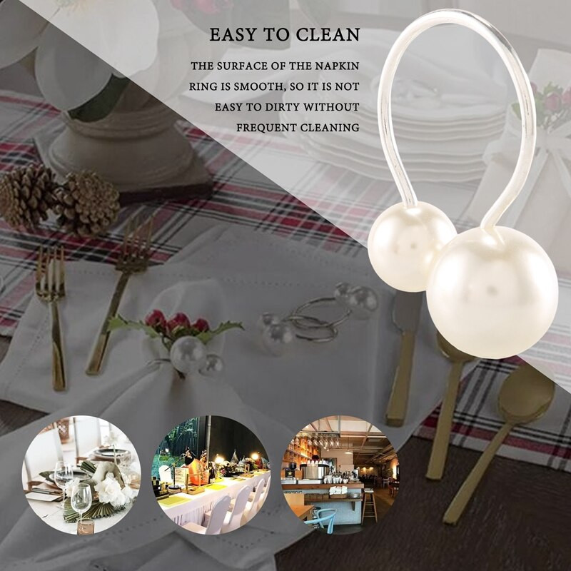 A50I Prsteni za salvete Pearl Serviette Kopča Držač za salvete za Božić, obiteljsko okupljanje, večeru, dekoraciju vjenčanja 12 kom.
