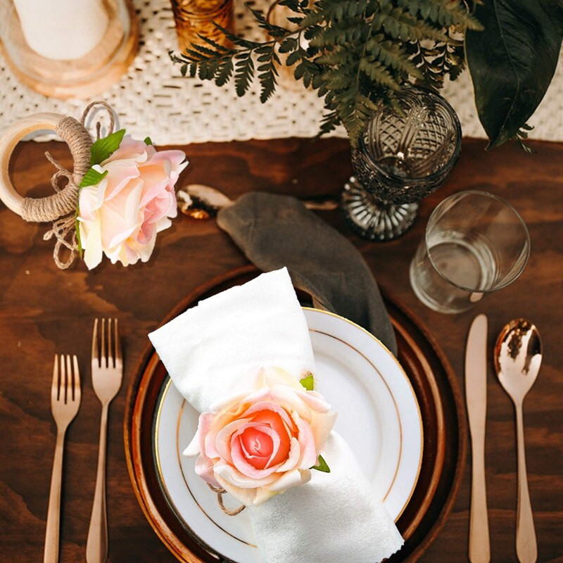 A50I 4 tk roosililledega salvrätikurõngad, käsitöö viinapuu disainiga salvrätikuhoidja sõrmused lauakaunistused pulmadeks, sõbrapäevadeks, banketideks