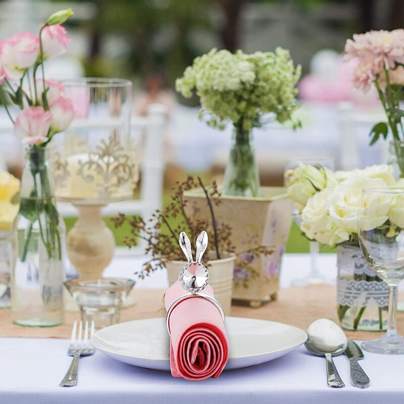 A50I 8 τμχ Δαχτυλίδι για πετσέτα λαγουδάκι Πασχαλινή θήκη δαχτυλιδιών με δαχτυλίδια κουνελάκι για πετσέτα αυτιών Κρυστάλλινο δαχτυλίδι από χαρτοπετσέτα για πασχαλινό ντεκόρ