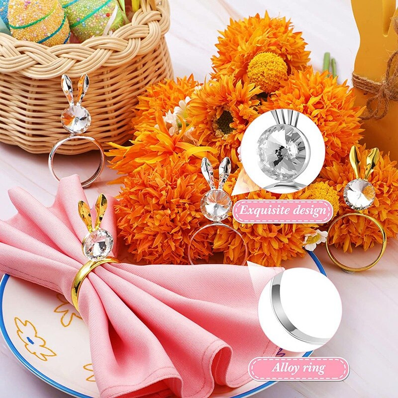A50I 8 τμχ Δαχτυλίδι για πετσέτα λαγουδάκι Πασχαλινή θήκη δαχτυλιδιών με δαχτυλίδια κουνελάκι για πετσέτα αυτιών Κρυστάλλινο δαχτυλίδι από χαρτοπετσέτα για πασχαλινό ντεκόρ