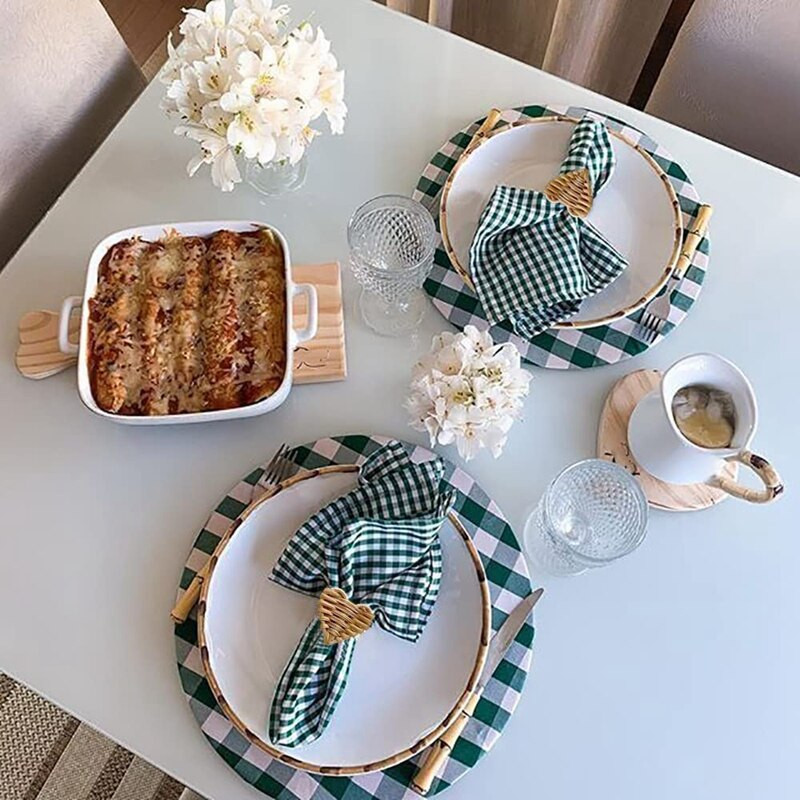 Bambusest kootud salvrätikurõngad, rustikaalsed salvrätikusõrmuse hoidjad, käsitsi valmistatud rotangist, südamekujuline punutud salvrätist rõngaste hoidik 6 tk