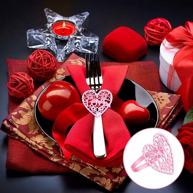 A63I 12 ΤΕΜ Δαχτυλίδια χαρτοπετσέτας καρδιάς Θήκη χαρτοπετσέτας σε σχήμα καρδιάς Δαχτυλίδια από αστραφτερές πετσέτες για την ημέρα του Αγίου Βαλεντίνου Διακόσμηση τραπεζιού γάμου
