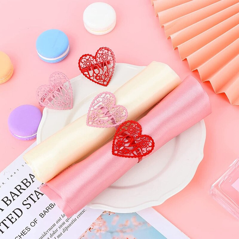 A63I 12 ΤΕΜ Δαχτυλίδια χαρτοπετσέτας καρδιάς Θήκη χαρτοπετσέτας σε σχήμα καρδιάς Δαχτυλίδια από αστραφτερές πετσέτες για την ημέρα του Αγίου Βαλεντίνου Διακόσμηση τραπεζιού γάμου