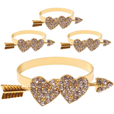 Δαχτυλίδια χαρτοπετσέτας Valentine Holder πόρπες Heart Decorativeday Metal Creative Bling