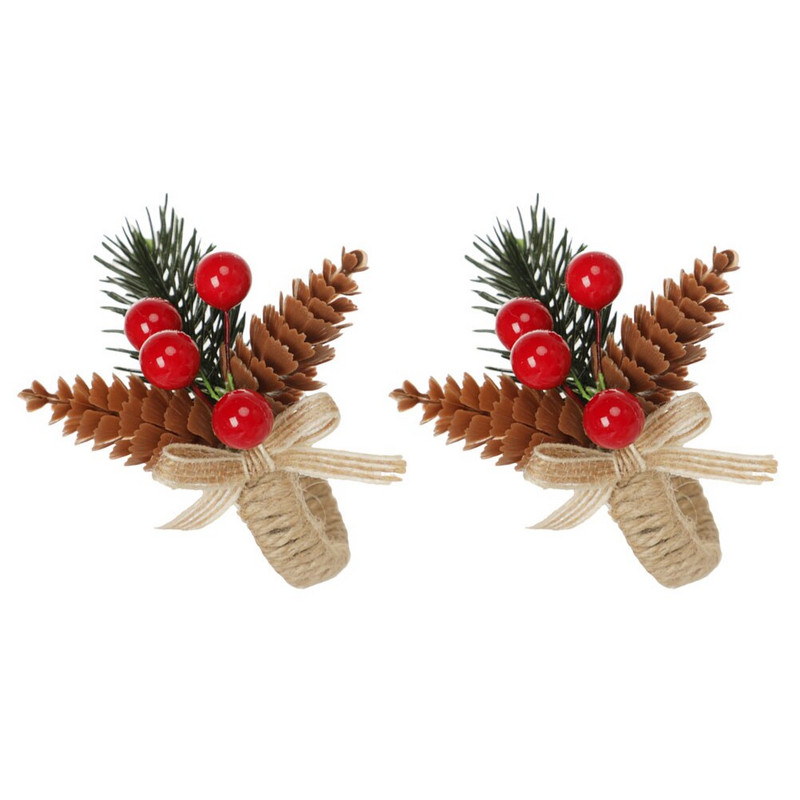 Δαχτυλίδια χαρτοπετσέτας Τραπέζι με δαχτυλίδι Χριστουγεννιάτικη ρουστίκ θήκη κουκουνάρι Διακοσμητικά λινό Κύκλος Φεστιβάλ Γάμου Αγροικία Κόκκινα Διακοσμητικά