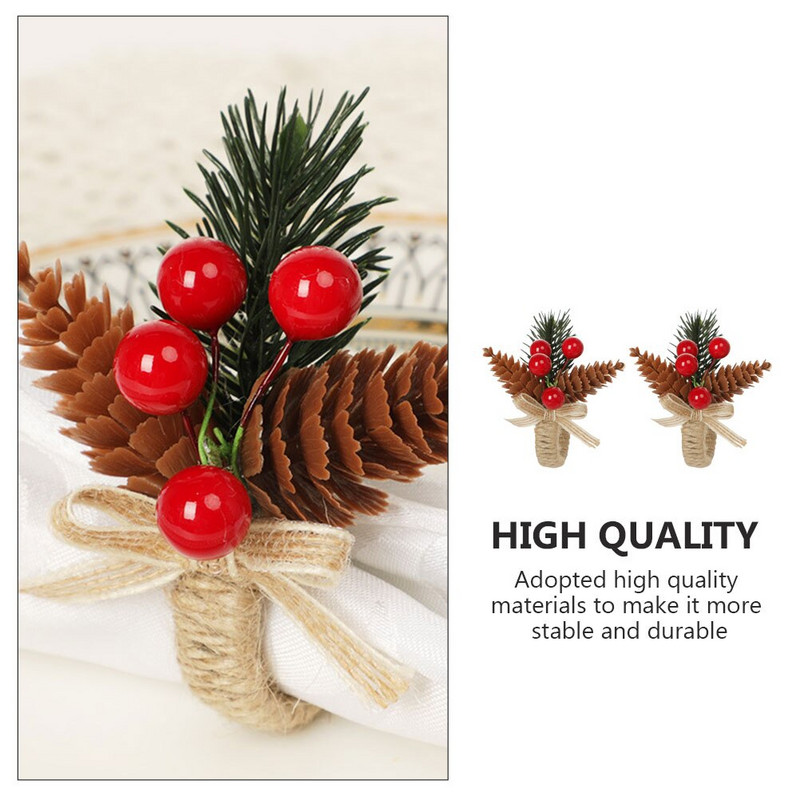 Δαχτυλίδια χαρτοπετσέτας Τραπέζι με δαχτυλίδι Χριστουγεννιάτικη ρουστίκ θήκη κουκουνάρι Διακοσμητικά λινό Κύκλος Φεστιβάλ Γάμου Αγροικία Κόκκινα Διακοσμητικά