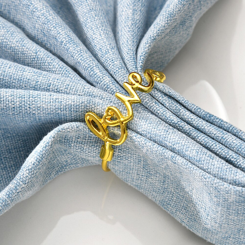 3/6pc Love Word Stolni držač za salvete Legirano zlato Metalni prsten za salvete Servilletero prstenje za vjenčane ručnike Dekoracija stola za večeru