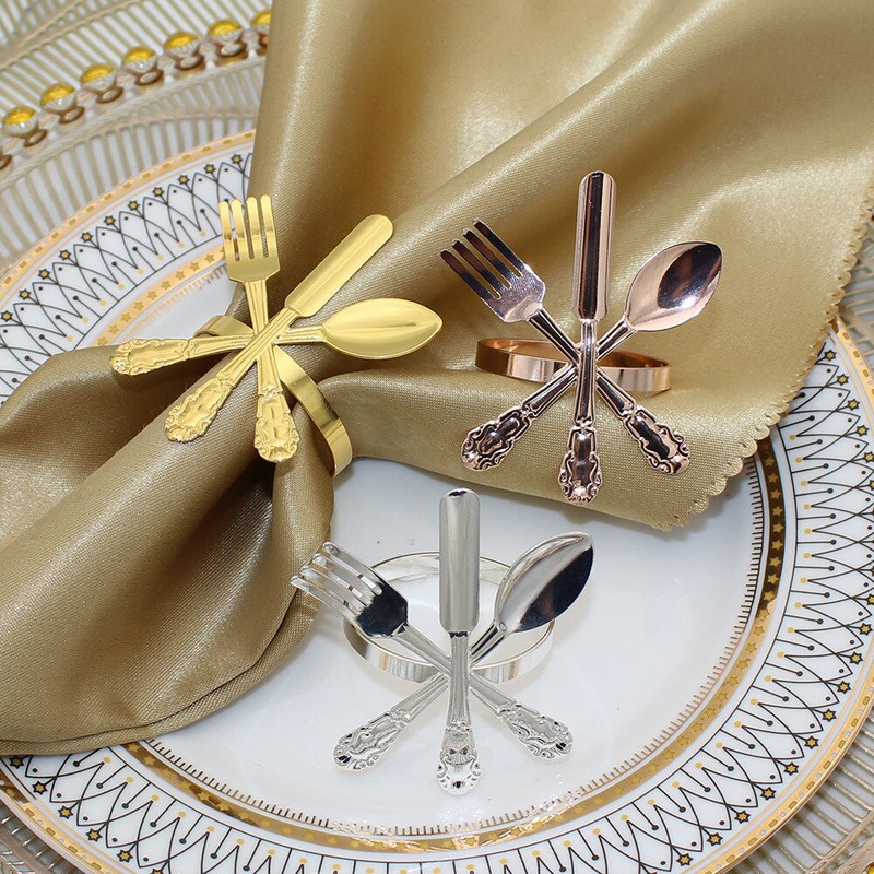6 buc/set Crative Cuțit în formă de furculiță Inele pentru șervețele din aliaj metalic Suport pentru șervețele Decorat pentru masă Suport pentru șervețele de aur pentru nuntă de Crăciun