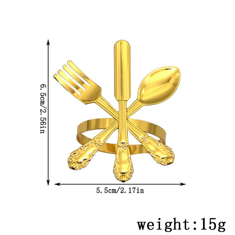 6 buc/set Crative Cuțit în formă de furculiță Inele pentru șervețele din aliaj metalic Suport pentru șervețele Decorat pentru masă Suport pentru șervețele de aur pentru nuntă de Crăciun