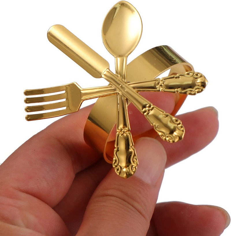 6 buc/set Crative Cuțit în formă de furculiță Inele pentru șervețele din aliaj metalic Suport pentru șervețele Decorat pentru masă Suport pentru șervețele de aur pentru nuntă de Crăciun