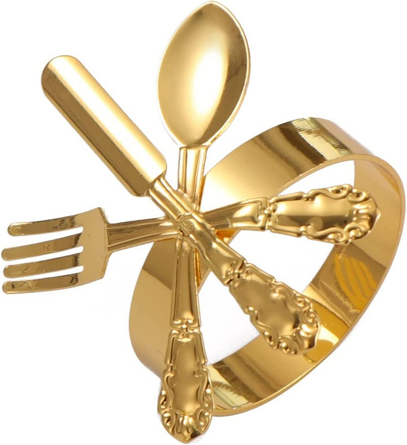 6 buc/set Crative Cuțit în formă de furculiță Inele pentru șervețele din aliaj metalic Suport pentru șervețele Decorat pentru masă Suport pentru șervețele de aur pentru nuntă de Crăciun