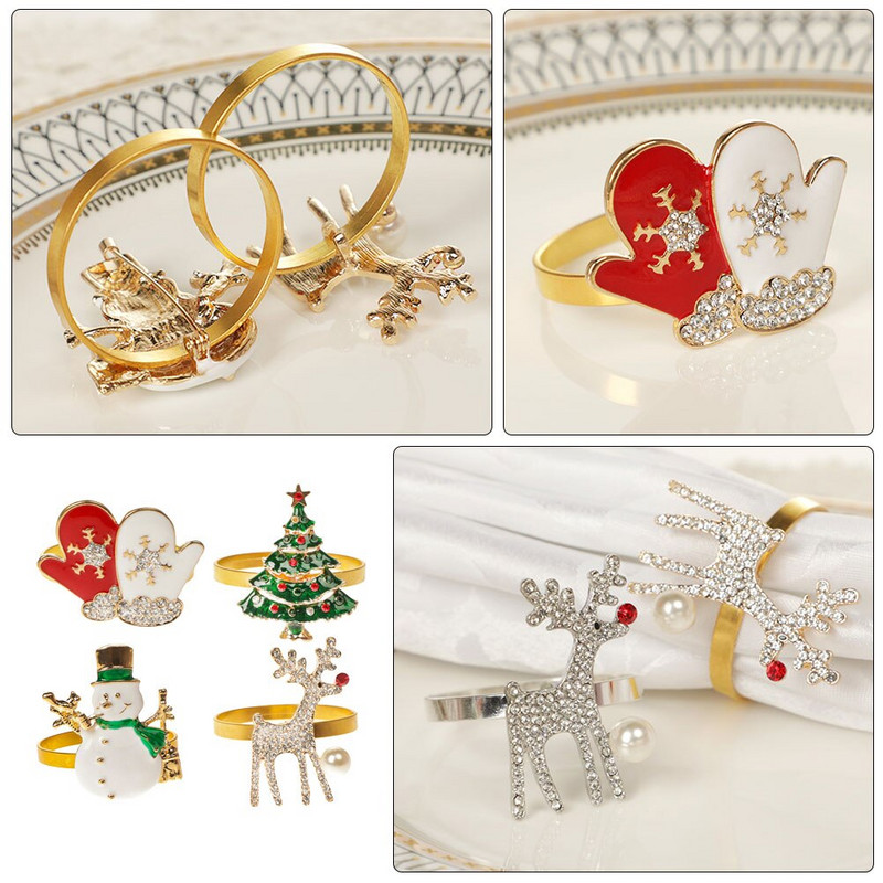 Suport pentru șervețel de Crăciun Inele Pânză Copac Servete Servețele Decor Inel Masă Catarame Cristal Artificial Petrecere