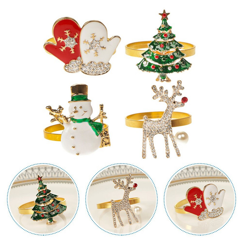 Suport pentru șervețel de Crăciun Inele Pânză Copac Servete Servețele Decor Inel Masă Catarame Cristal Artificial Petrecere