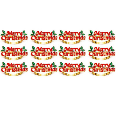 Jõulusalvrätirõngaste komplekt 12, punane Merry Christmas salvrätikurõngas, salvrätikuhoidja jõulupeo õhtusöögilaua kaunistamiseks