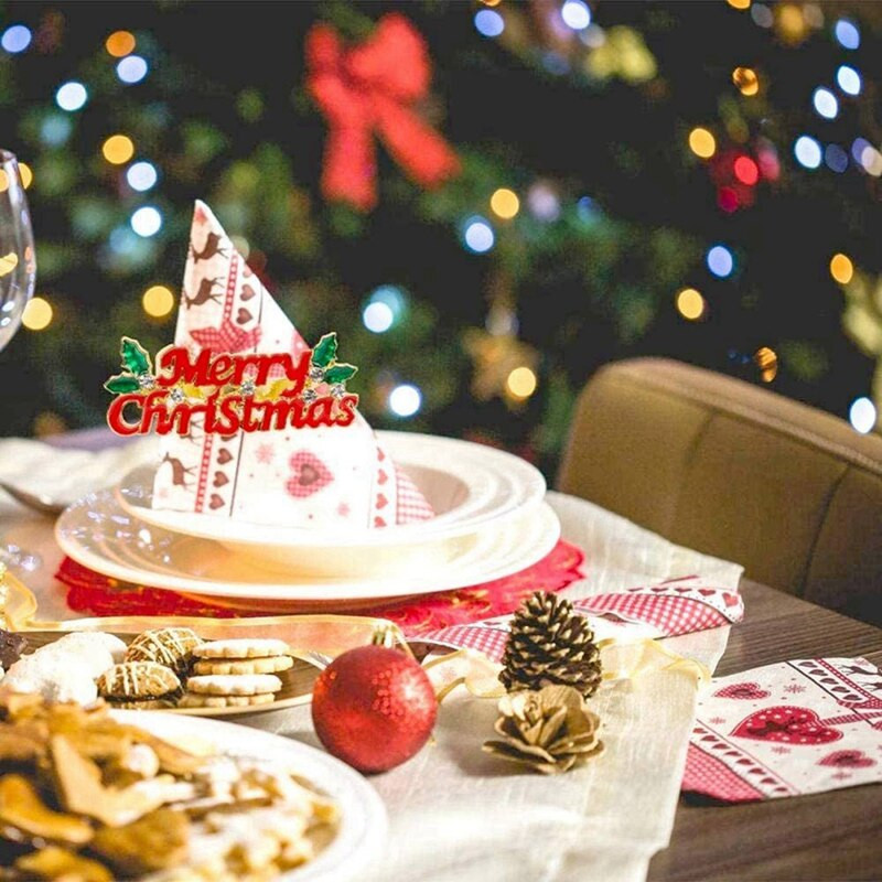 Jõulusalvrätirõngaste komplekt 12, punane Merry Christmas salvrätikurõngas, salvrätikuhoidja jõulupeo õhtusöögilaua kaunistamiseks