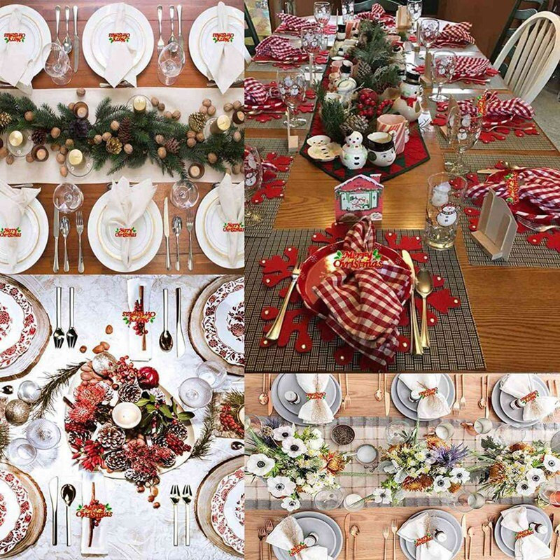 Jõulusalvrätirõngaste komplekt 12, punane Merry Christmas salvrätikurõngas, salvrätikuhoidja jõulupeo õhtusöögilaua kaunistamiseks