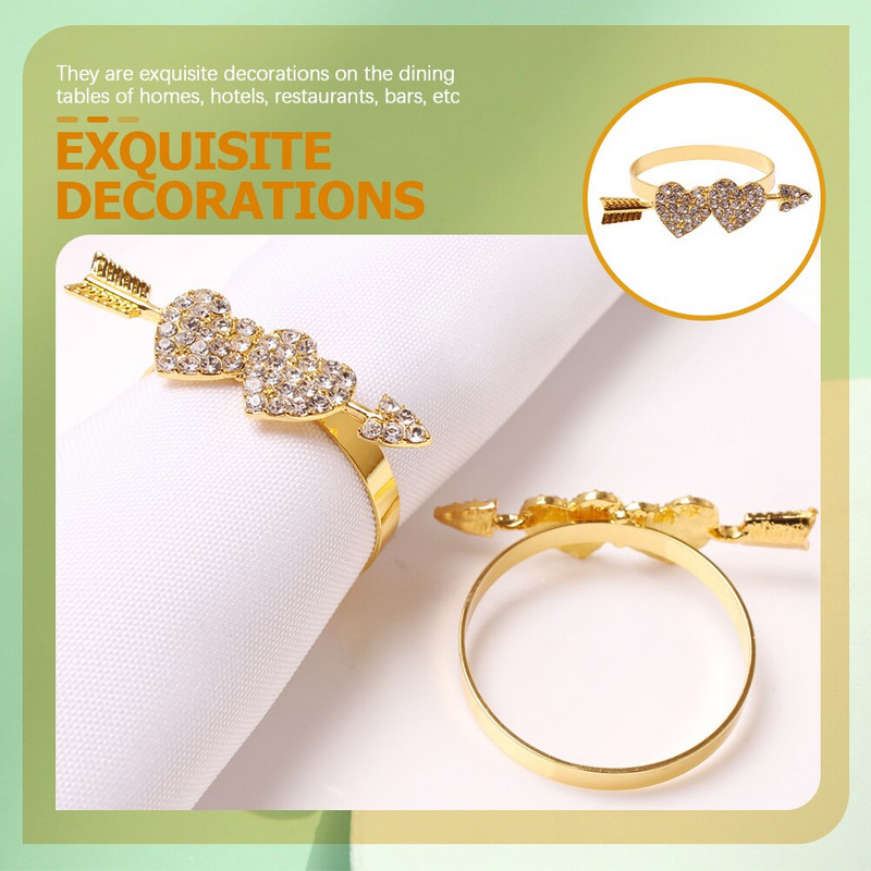 Δαχτυλίδια χαρτοπετσέτας Valentine Holder πόρπες Heart Decorativeday Metal Creative Bling