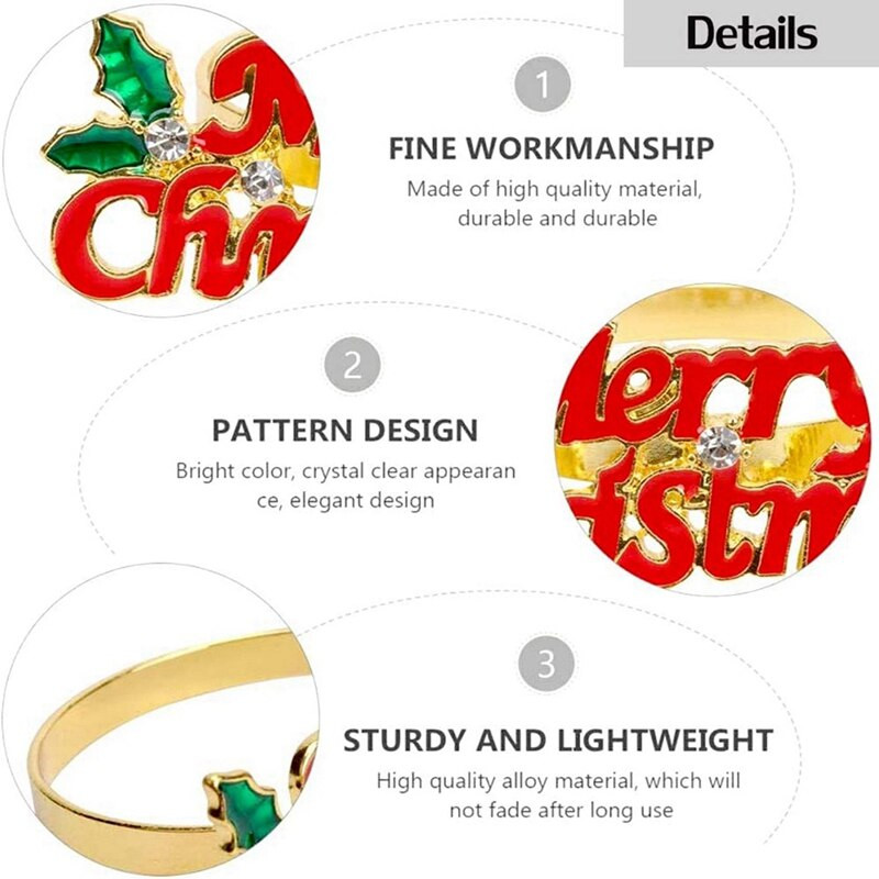 Jõulusalvrätirõngaste komplekt 12, punane Merry Christmas salvrätikurõngas, salvrätikuhoidja jõulupeo õhtusöögilaua kaunistuseks