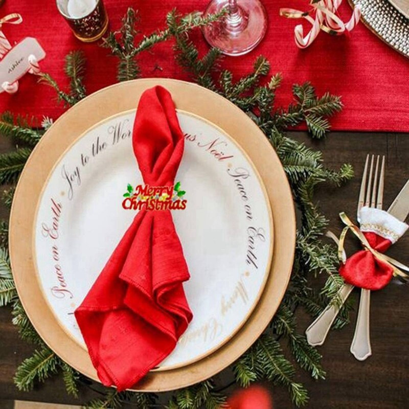Jõulusalvrätirõngaste komplekt 12, punane Merry Christmas salvrätikurõngas, salvrätikuhoidja jõulupeo õhtusöögilaua kaunistuseks