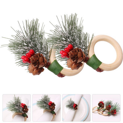 Δαχτυλίδια χαρτοπετσέτας Χριστουγεννιάτικο δαχτυλίδι Χαρτοπετσέτες Θήκη τραπεζιού πόρπη από χωνάκι πεύκο Γάμος θήκη μούρων στεφάνι σε χρυσή διακόσμηση