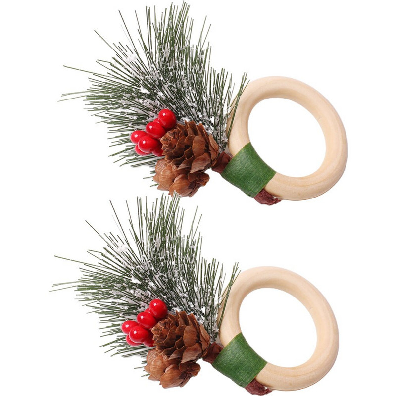 Δαχτυλίδια χαρτοπετσέτας Χριστουγεννιάτικο δαχτυλίδι Χαρτοπετσέτες Θήκη τραπεζιού πόρπη από χωνάκι πεύκο Γάμος θήκη μούρων στεφάνι σε χρυσή διακόσμηση