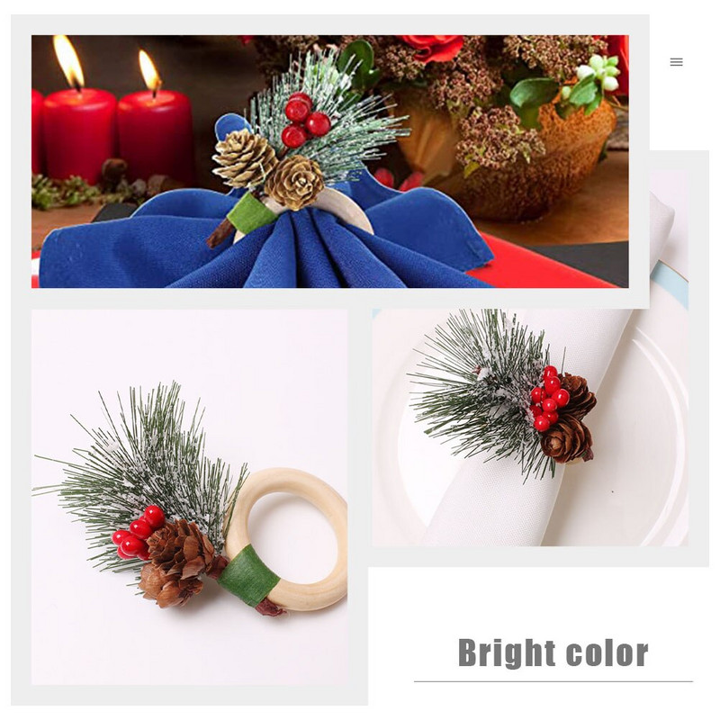 Δαχτυλίδια χαρτοπετσέτας Χριστουγεννιάτικο δαχτυλίδι Χαρτοπετσέτες Θήκη τραπεζιού πόρπη από χωνάκι πεύκο Γάμος θήκη μούρων στεφάνι σε χρυσή διακόσμηση