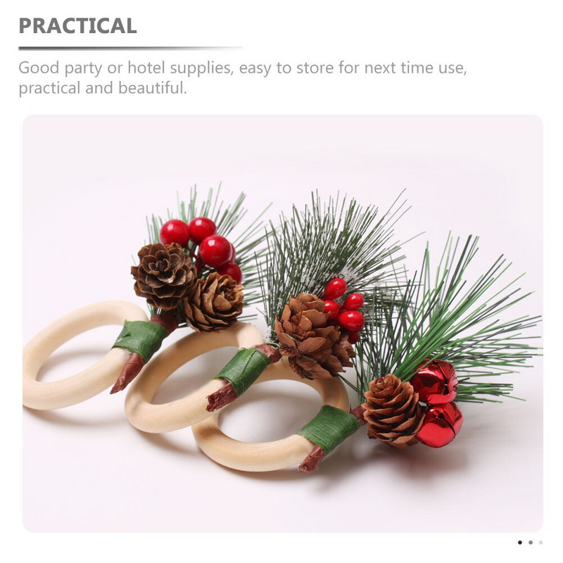 Δαχτυλίδια χαρτοπετσέτας Χριστουγεννιάτικο δαχτυλίδι Χαρτοπετσέτες Θήκη τραπεζιού πόρπη από χωνάκι πεύκο Γάμος θήκη μούρων στεφάνι σε χρυσή διακόσμηση