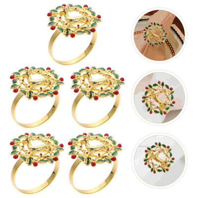5 τμχ Θήκη για χαρτοπετσέτα γάμου Χριστουγεννιάτικη αγκράφα Βέρες από χαρτοπετσέτα γάμου Diy Χριστουγεννιάτικα δαχτυλίδια για χαρτοπετσέτες